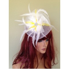 White Yellow Fascinator  Kentucky Derby Races  Wedding Church  Dress Hat  eb-97231822